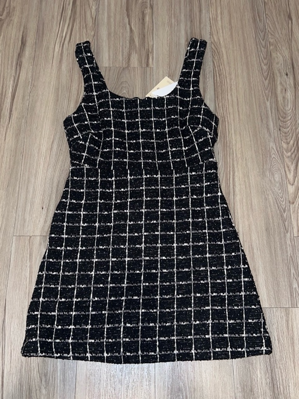 Mango Black and White Windowpane Knit Tank Dress